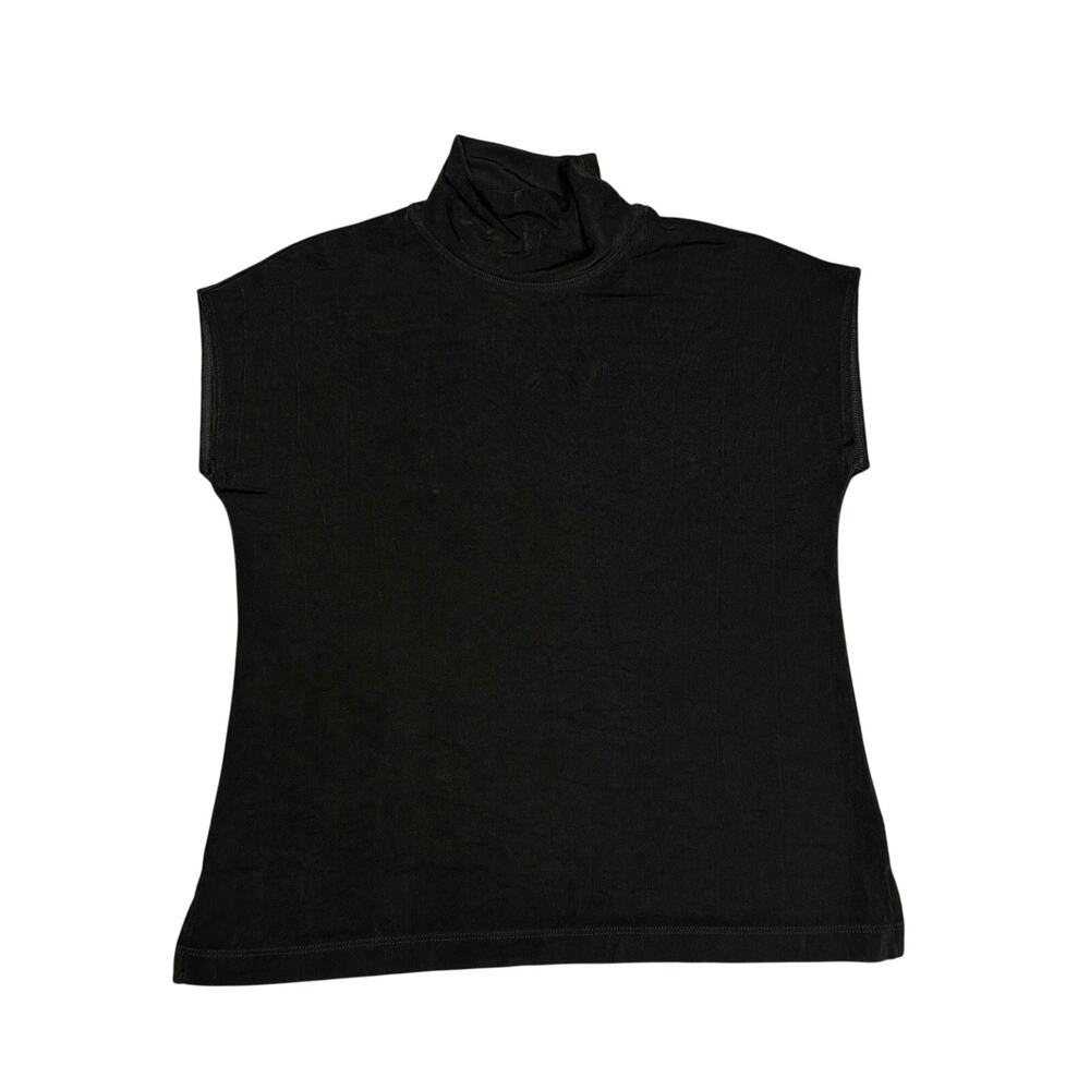Chicos Travelers Shirt Womens Size 2 Black Slinky Spandex Acetate Sleeveless